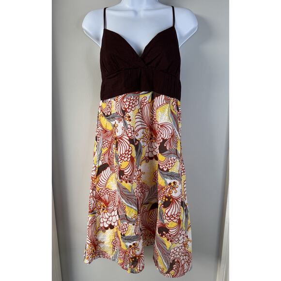 VTG 90s Y2K Intrigue Babydoll Dress Womens 10 Brown Floral Retro Geo Made In USA - Picture 4 of 15